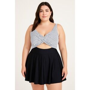 Womens Swim Dress Size XXL Navy White Stripe One Piece Retro Swim Nautical Beach